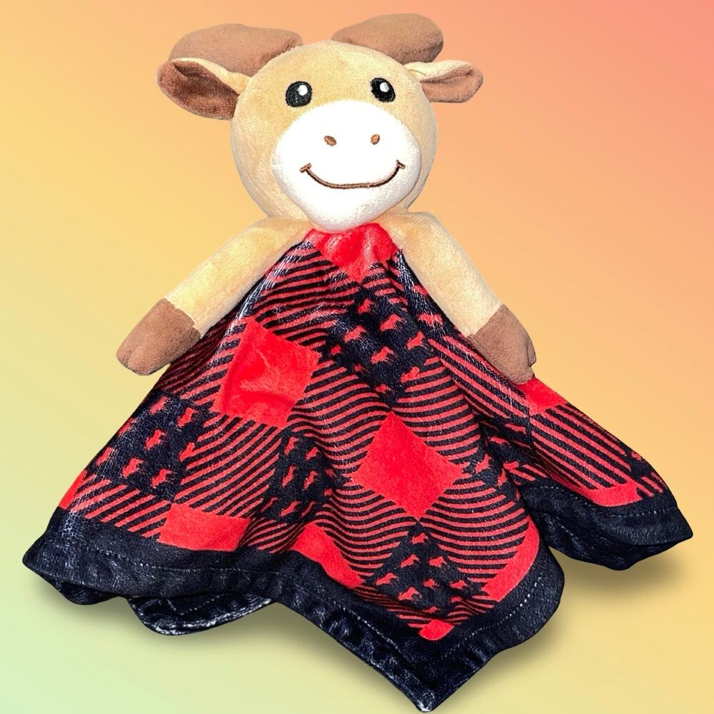 Plush Moose Baby Lovey Security Blanket Fair Isle Plaid Cabin Core Ginghamm